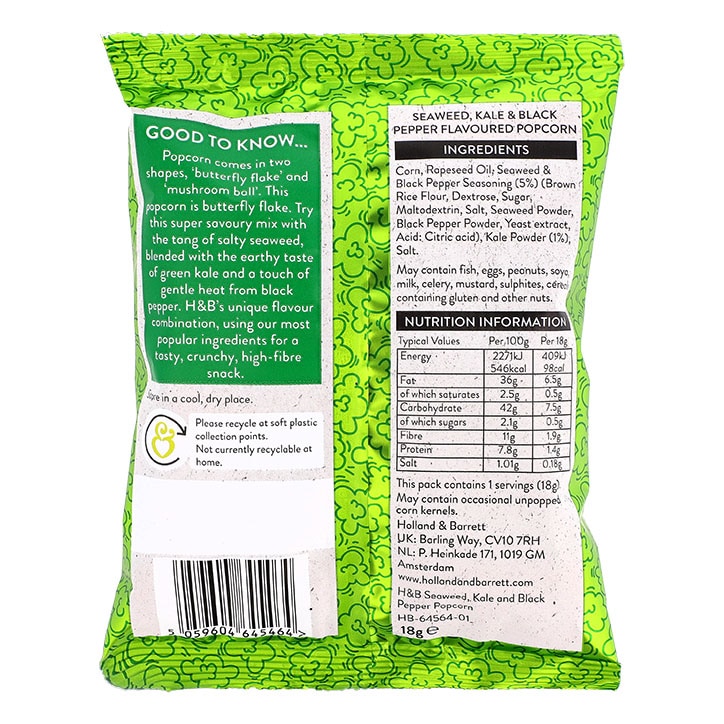 Holland & Barrett Popcorn Seaweed, Kale & Black Pepper 18g